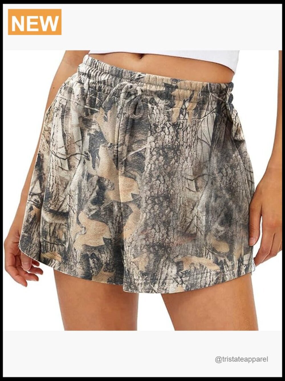 High Waist Camo Sweat Shorts with Pockets Drawstring Elastic Lounge Workout